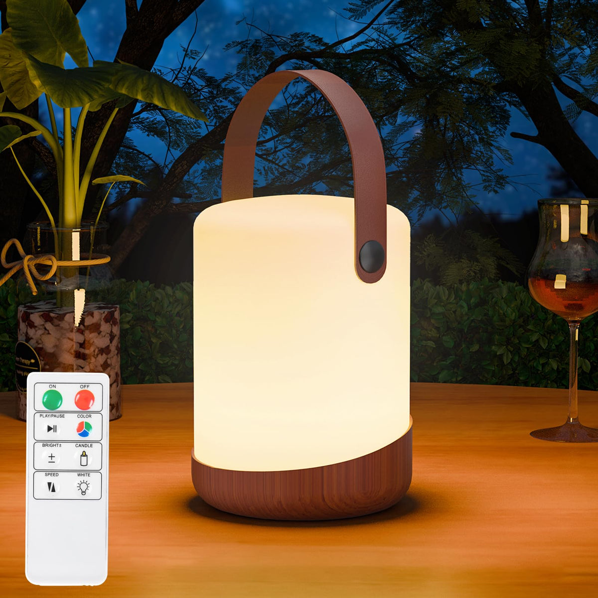 RWWR Solar Table Lamp Outdoor LED 2-in-1 Charging LED Table Lamp Battery Table Lamp Wireless with Remote Control 8 Colours Dimmable IP44 for Patio Camping Garden Balcony (E)