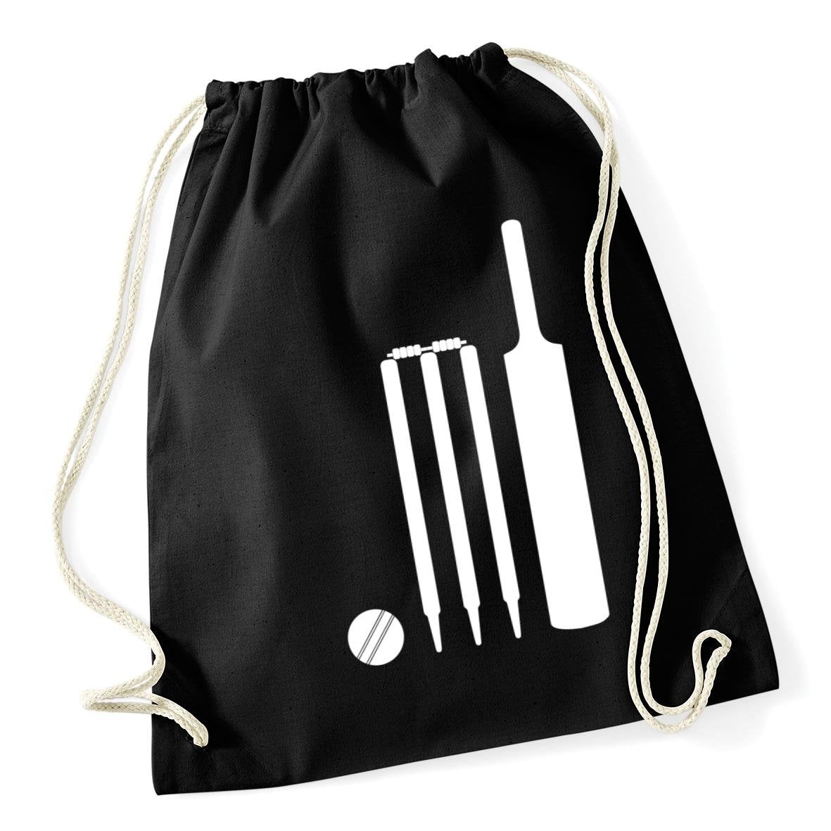 Hippowarehouse Cricket Bat, Ball and Stumps Drawstring Cotton School Gym Bag 37cm x 46cm, 12 litres