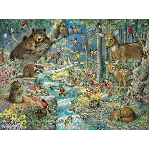 Bits and Pieces - 1000 Piece Jigsaw Puzzle for Adults 24" x 30" - Spring Babies - 1000 pc Forest Animals, Flowing River Jigsaw by Artist Ruane Manning