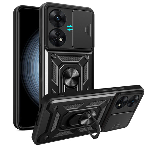 Case for Oppo Reno 8T 4G / Oppo Reno8 T 4G with 360 Degree Rotating Ring Stand and Camera Protection, Anti-Shock Anti-Scratch Military Armor Case Cover Black