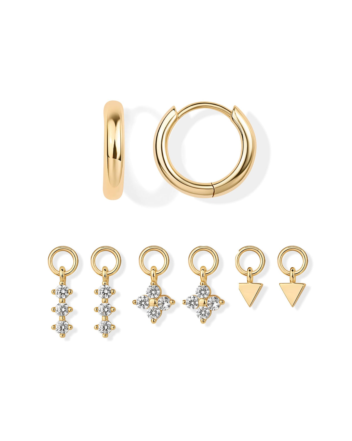 PAVOI 18K Yellow Gold Plated Huggie Earrings and Charm Set for Women | Mix and Match Earring Pack with Flower Cubic Zirconia Charms