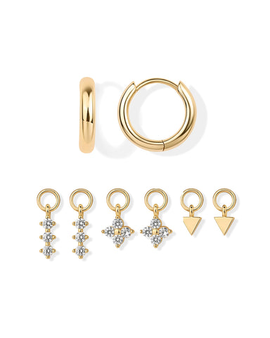 PAVOI 18K Yellow Gold Plated Huggie Earrings and Charm Set for Women | Mix and Match Earring Pack with Flower Cubic Zirconia Charms