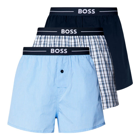 BOSS Men's 3P Woven Boxer Pyjama_Short, Open Blue465, S