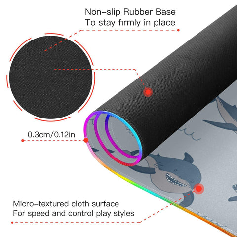 Hand Drawn Shark Wireless Charging Mouse Pad for Mobile Phone Extra Large Gaming Mousepad with 13 Lighting Modes Extended Desk Mat for Gaming MacBook PC Laptop Desk Office Home