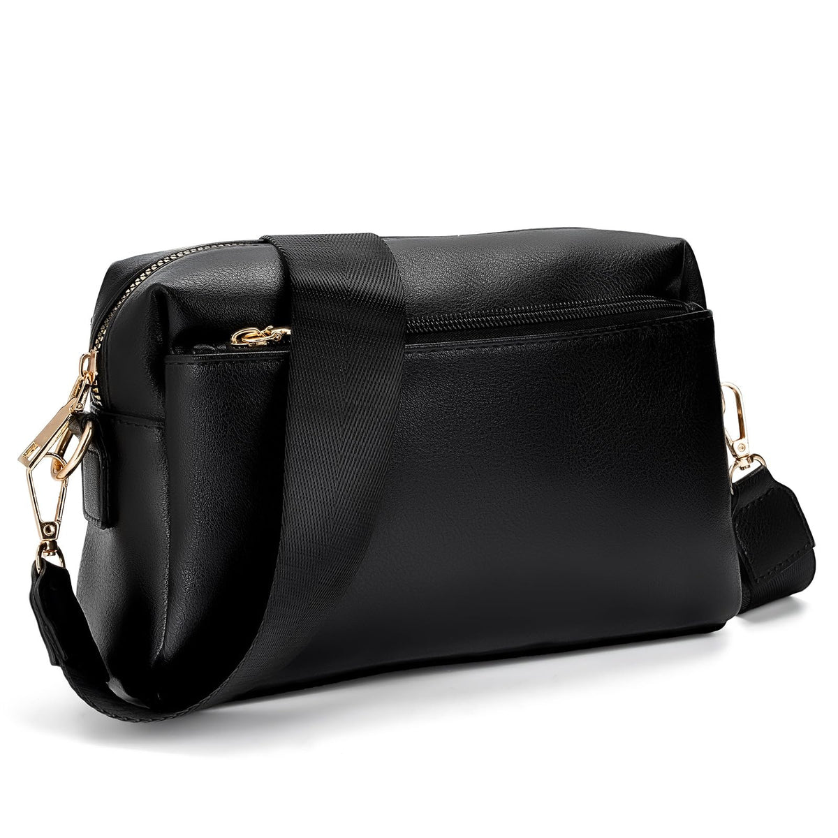 molshine Small Crossbody Bags for Women PU Leather Shoulder Bag Ladies Handbag Purse with Adjustable Wide Strap for Travel Shopping Daily HB040 (Black)