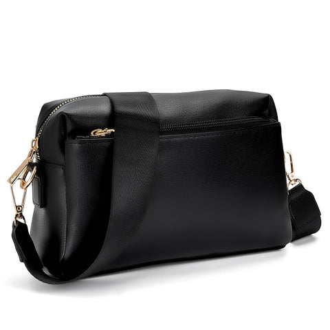 molshine Small Crossbody Bags for Women PU Leather Shoulder Bag Ladies Handbag Purse with Adjustable Wide Strap for Travel Shopping Daily HB040 (Black)
