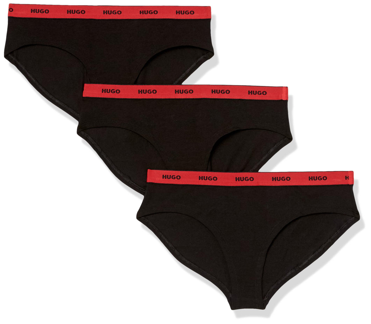 HUGO Womens 3-pack Repeat Logo Cotton Stretch Briefs, Black Soil, Medium US