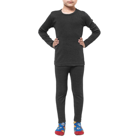 GA Communications KIDS THERMAL WINTER WARM UNDERWEAR FULL SET LONG JOHN BOTTOM AND LONG SLEEVE TOP[Charcoal Grey,11-12]