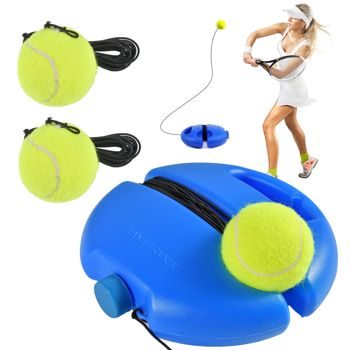 Funmo Tennis Trainer Tennis Trainer Set Trainer Baseboard with 2 Rebound Balls Tennis Trainer Elastic Band Exercise Ball Self-Study Tennis Exercise Training Tool for Adults Children Players Beginners