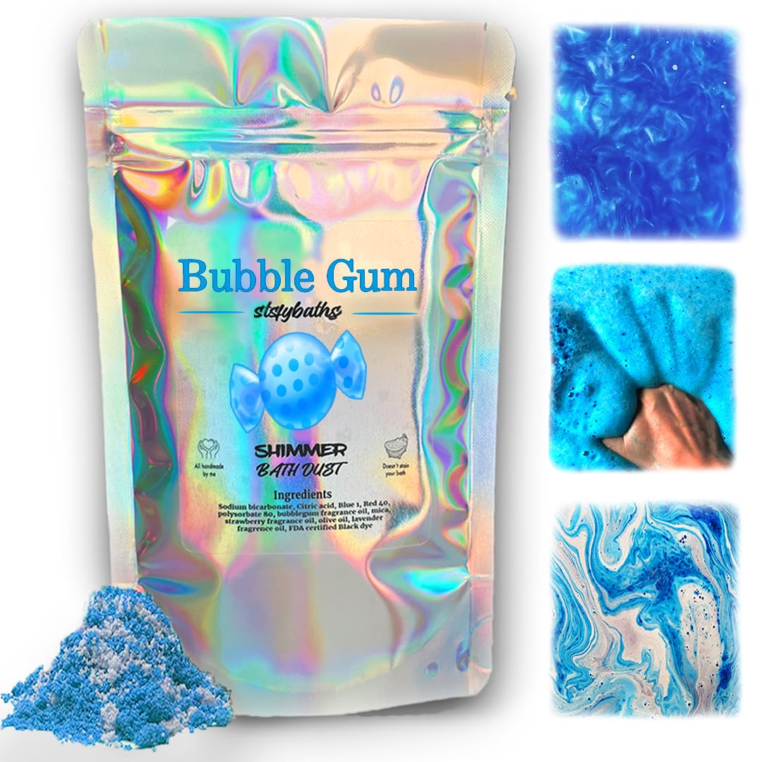 Stsfybaths Blue Bubblegum Shimmer Bath Bomb in A Bag - Handmade Scented Bath Bombs for Women,Kids and Men - Bulk Bathbomb Fizzies Perfect for Boys and Girls All Ages (Small, Blue)