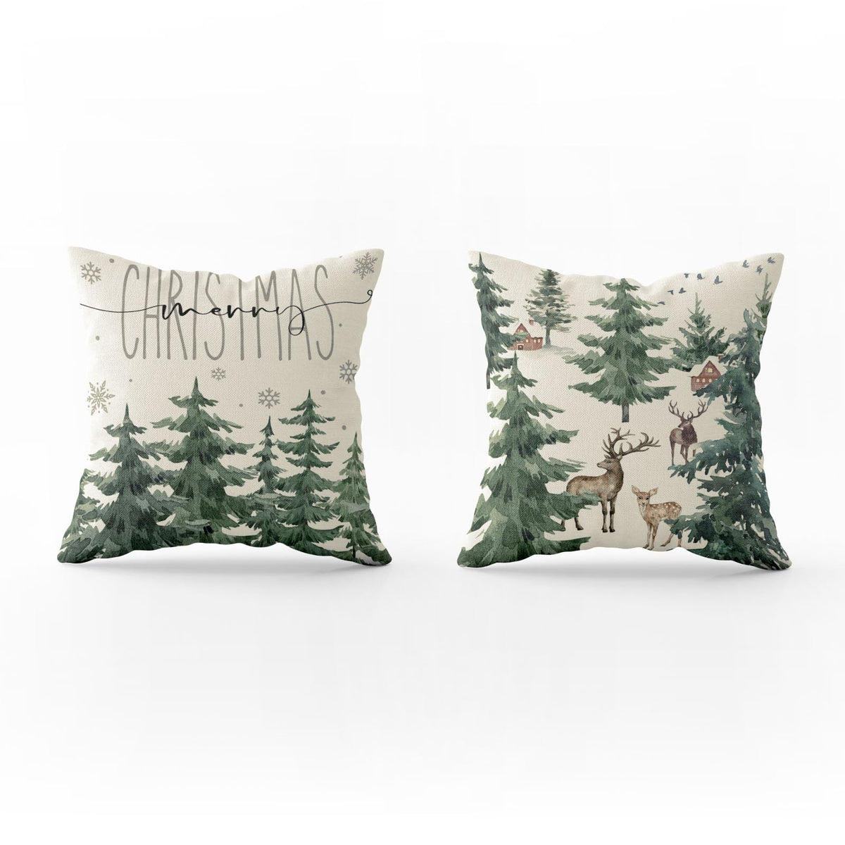 Mocsicka Christmas Pine Tree Pillow Covers 18Ã—18 Inch, Winter Snow Forest Deer Throw Pillow Covers Winter Christmas Farmhouse Cushion Case for Sofa Couch Bed Home Decorations Set of 2