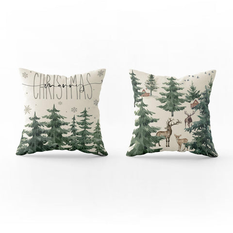 Mocsicka Christmas Pine Tree Pillow Covers 18Ã—18 Inch, Winter Snow Forest Deer Throw Pillow Covers Winter Christmas Farmhouse Cushion Case for Sofa Couch Bed Home Decorations Set of 2