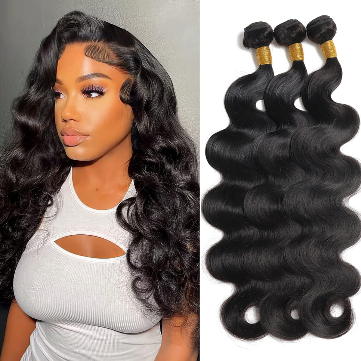 12A Body Wave Bundles Human Hair Brazilian Virgin Body Wave Human Hair Bundles 100% Unprocessed Virgin Weave 3 Bundles (14 16 18 Inch) Human Hair Natural Black Color Hair Extensions for Black Women