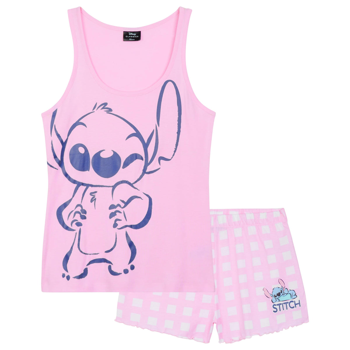 Disney Stitch Womens Short Pajamas Set, Comfy Lounge Wear - Stitch Gifts (Pink, L)