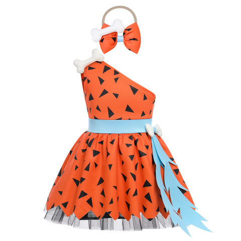 Baby Girls Boys Historical Stone Age Costume Kids Halloween Cosplay Dress Up Caveman Cavegirl Fancy Dress Carnival Birthday Party Set Orange 6-12 Months