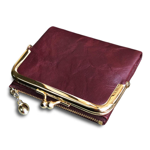 PofeeXIO Womens Wallet RFID Small Compact Bifold Leather Vintage Wallet,Ladies Coin Purse with Zipper and Kiss Lock (Purple)