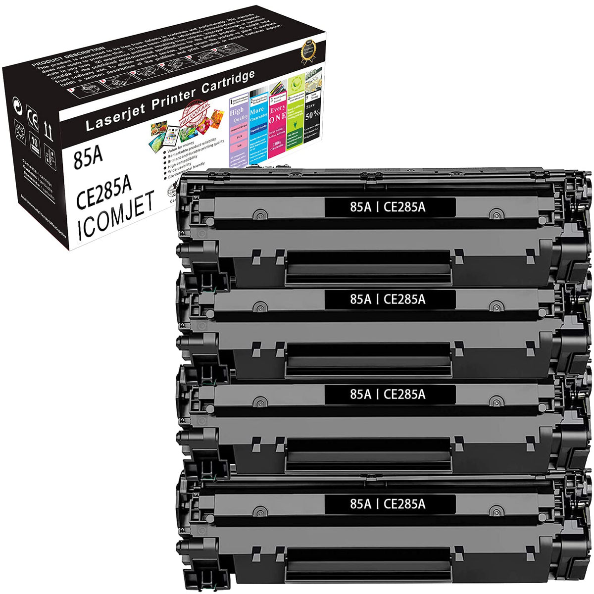ICOMJET Compatible Toner Cartridges Replacement for HP 85A CE285A for HP Laserjet Pro P1100 P1102 P1109W P1102w M1132 M1210 M1130 M1212nf M1217nfw (black, 4-Pack)
