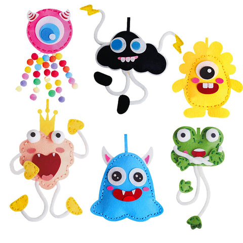 Monster Sewing Kit for Kids, 6 Pack Keyring Felt Sewing Craft Kit for Kids My First Sewing Kits for Children Educational Sewing Craft for Beginner Girls Boys