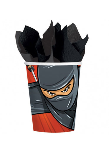Black Ninja Birthday Paper Cups Tableware, 9 Ounces, Pack of 8