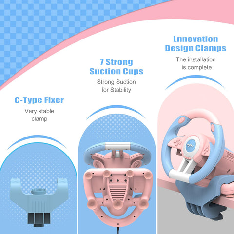 PXN V3II Racing Wheel - Gaming Steering Wheel for PC, 180 Degree Driving Wheel Volante PC Universal Usb Car Racing with Pedal for PS4, PC, PS3, Xbox Series X|S, Xbox One(pink)