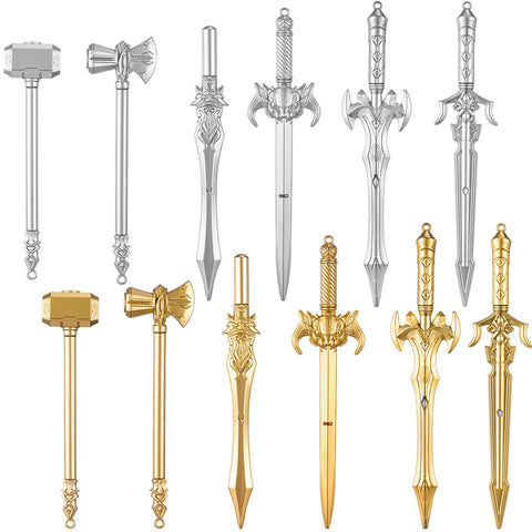 Zonon 12 Pack Ancient Sword Pens Set Fun Novelty Dragon Pens Novelty Gel Ink Cool Plastic Pens for Birthday Party Boy Presents and School Writing (Silver and Gold,Cool Style)