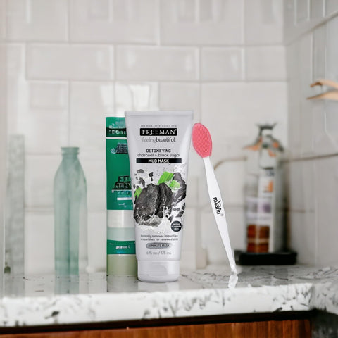 Charcoal Mud Mask, 6 fl oz - & Moisturize Mud Mask with Activated Charcoal, Includes Moofin Nose Cleaning Brush, Black Sugar & Vitamin E, All Skin Types, Face Mud Mask (Pack of 5)