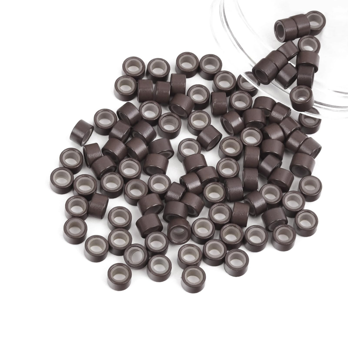 Vlasy 100 Pcs Silicone Micro Rings for I Tip Hair Extensions 5mm Micro Nano Beads Micro Links Hair Beads (Brown)