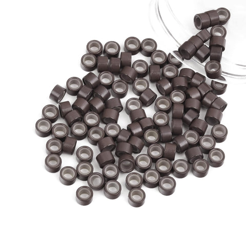 Vlasy 100 Pcs Silicone Micro Rings for I Tip Hair Extensions 5mm Micro Nano Beads Micro Links Hair Beads (Brown)