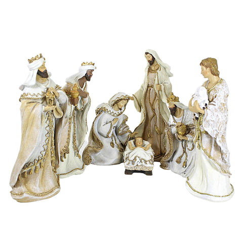 Roman 7pc Gold Rope Accented Nativity Set 8.5" H, Christmas Decor, Religious Gifts,