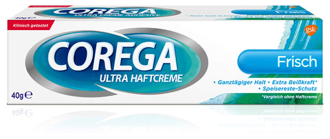 Corega "Ultra Haftcreme Frisch" Denture Adhesive Cream Fresh, 40 g, Double Pack