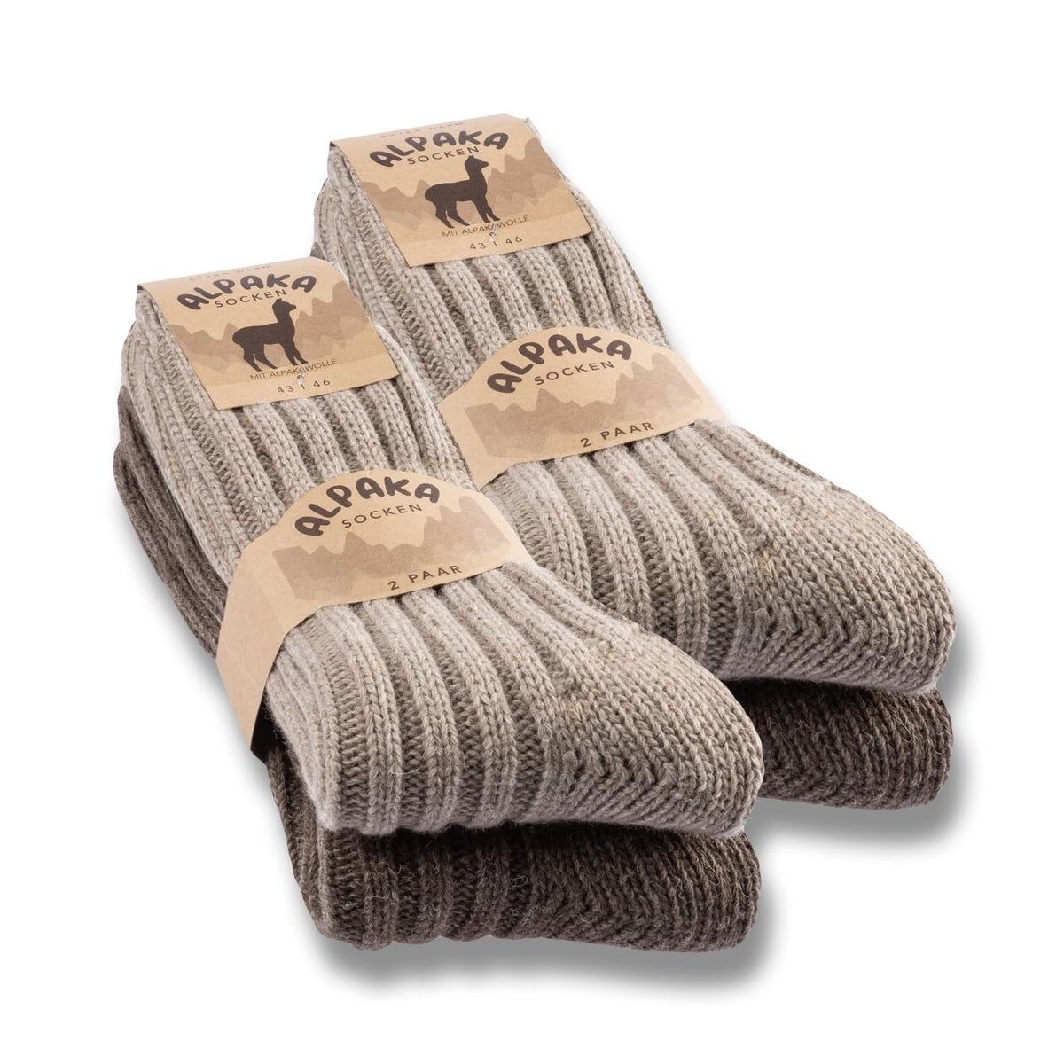 4 Pairs Alpaca Socks Men Women Wool Socks Warm Winter Socks, Beige Brown, 43-46