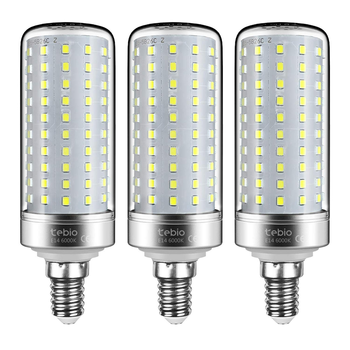 Tebio LED E14 Corn Bulb 25W Small Edison Screw Candle Bulb, 6000K Daylight White, 200W Incandescent Bulb Equivalent, Non dimmable Candelabra Light Bulb, 3-Pack