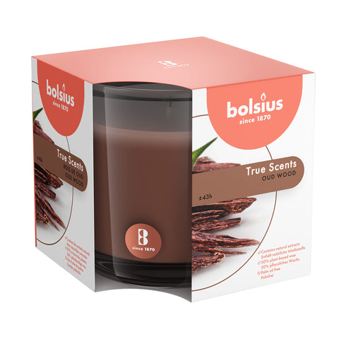 Bolsius Large Glass Scented Candle Oud Wood, Wax, Brown 101925240470