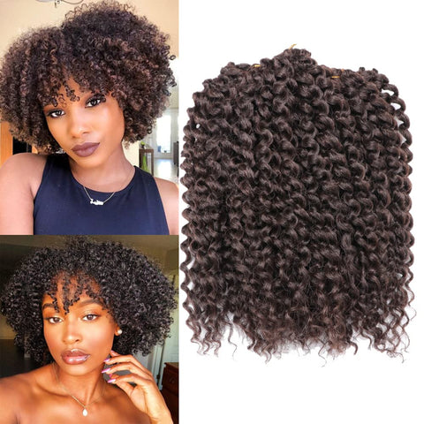 Kinky Curl 8 Inch Afro Kinky Twist Hair 4# color off black 3pcs/pack Soft Synthetic Crochet Braids Hair Extention (4#)