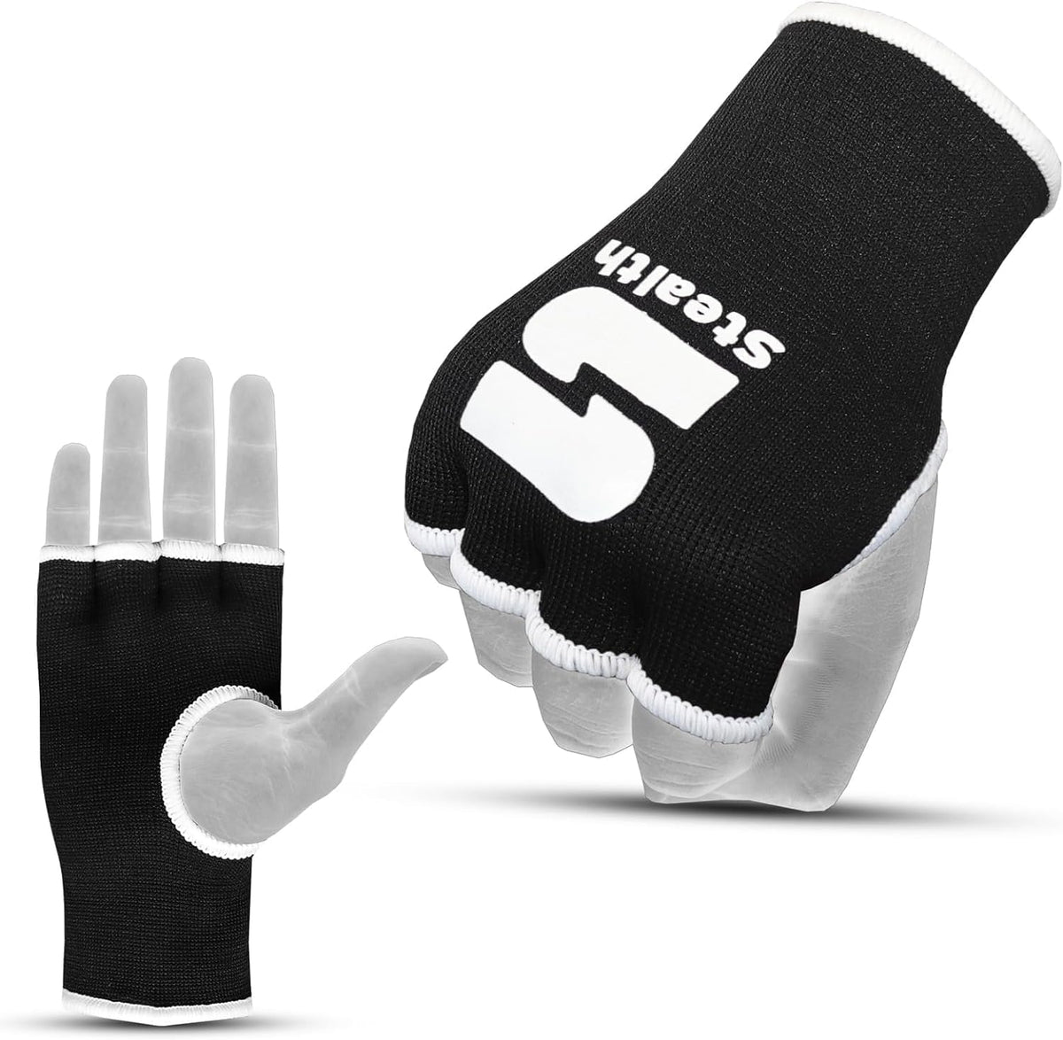 Stealth Sports Boxing Hand Wraps Inner Gloves - Premium Boxing Inner Gloves - Half Finger Boxing Punching Mitts - Elasticated Wrap Mitts for Kickboxing, Muay Thai, MMA (S/M)