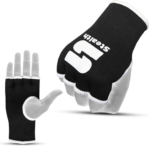Stealth Sports Boxing Hand Wraps Inner Gloves - Premium Boxing Inner Gloves - Half Finger Boxing Punching Mitts - Elasticated Wrap Mitts for Kickboxing, Muay Thai, MMA (S/M)