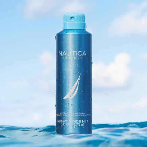 Nautica Pure Blue Deodorizing Body Spray, Fougere Aromatic Marine Fragrance, Refreshing, Modern Scent, 6.0oz