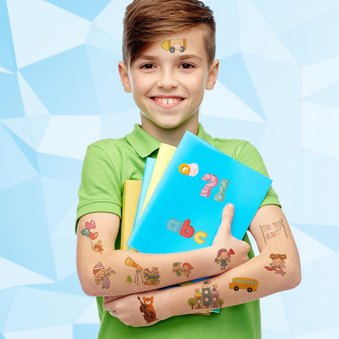 Konsait Back to School Temporary Tattoos Stickers School Bus Learning Tools School Fairy Fake Tattoos for Kids Gift for the First Day of School 136 Pieces