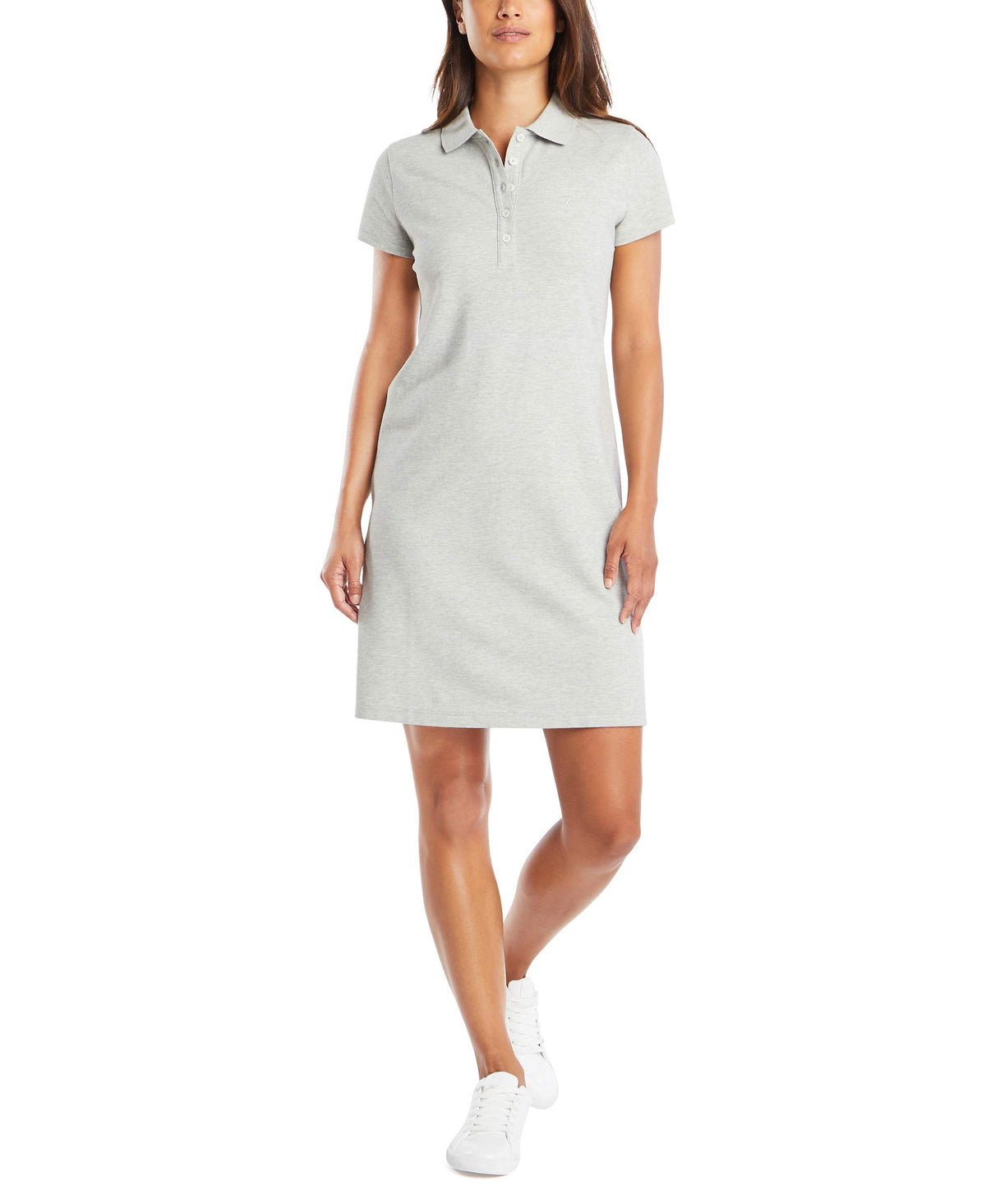 Nautica Women's Easy Classic Short Sleeve Stretch Cotton Polo Dress Casual, Grey Heather, M