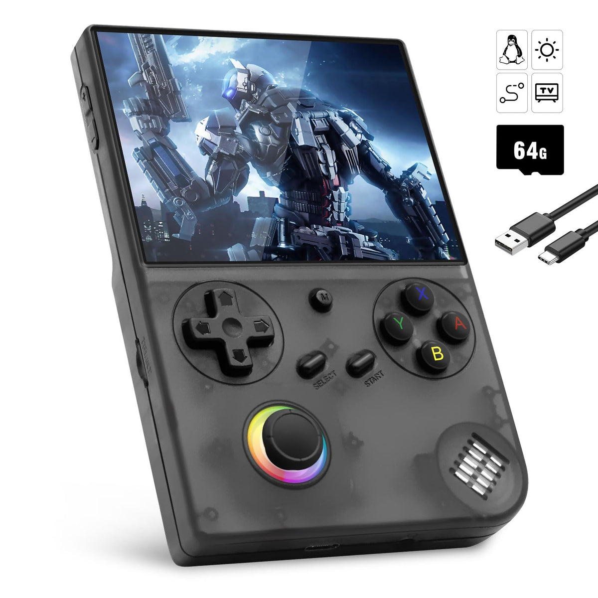 RG40XXV Handheld Spielkonsole, 4.0 Inch IPS Screen RGB Joystick-Beleuchtung, Emulator Handheld unterstÃ¼tzung 5G WiFi Bluetooth 4.2und HDTV-Ausgang, mit 5500+ Klassische Spiele und 64G-Karte, Schwarz