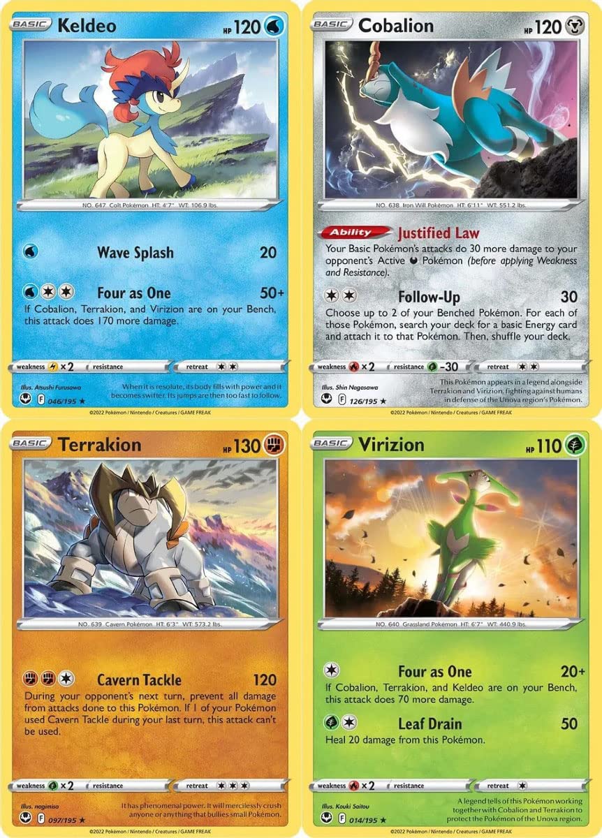 Terrakion Keldeo Cobalion Virizion - Silver Tempest - 097/195 - Legendary Pokemon Card Set - 4 Card Lot