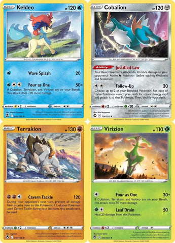 Terrakion Keldeo Cobalion Virizion - Silver Tempest - 097/195 - Legendary Pokemon Card Set - 4 Card Lot