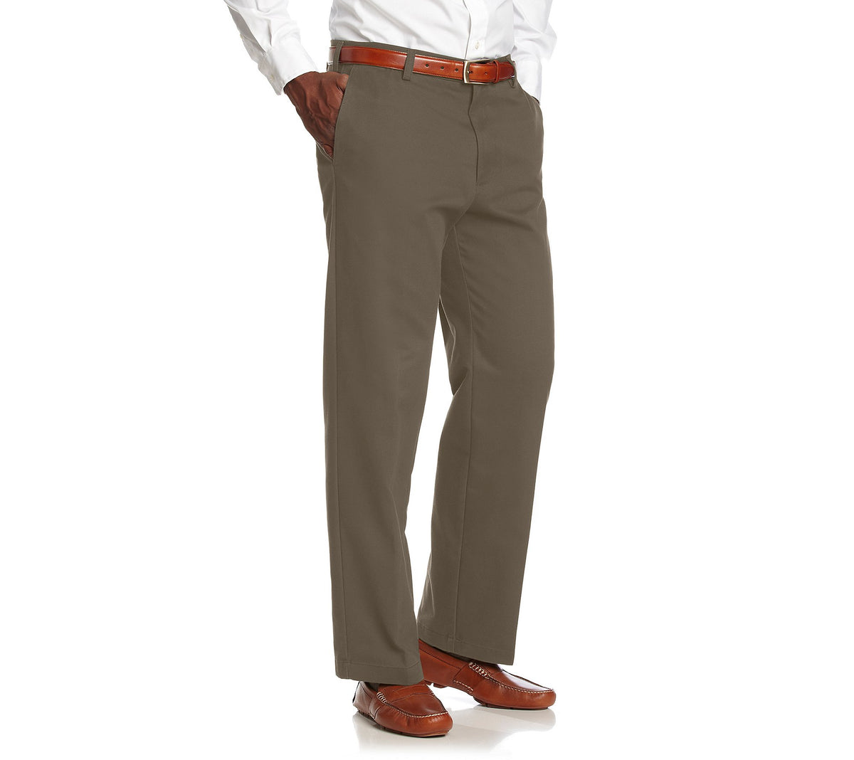IZOD Men's American Chino Flat Front Straight Fit Pant, Olive, 38W x 32L