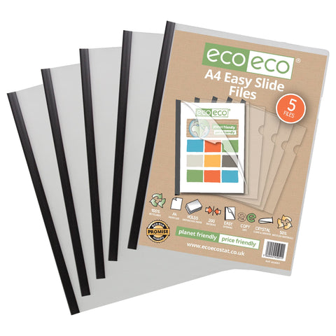 eco-eco A4 50% Recycled Bag 5 Easy Slide Files, Clip bar Project Report Files, eco051, Black