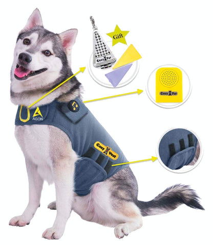 CozyVest® Dog Anxiety Vest 3-in-1 Music & Aromatherapy Shirt, Relaxing Sound & Essential Oil Scent Jacket, Fireworks Thunder Separation & Thunderstorm Canine Stress Relief Coat (Gray, XL [65-110 Lbs])