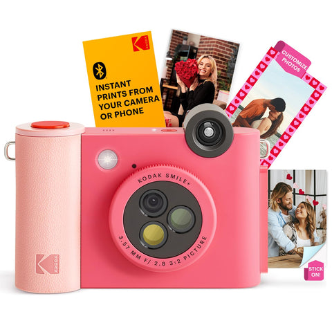 KODAK Smile+ 2-in-1 Digital Instant Print Camera & Wireless Bluetooth Photo Printer -10MP, Special-Effect Rotating Lens, Zink 2x3 Inch Sticky-Back Photos, Print via Fun App from Smart Devices -Fuchsia