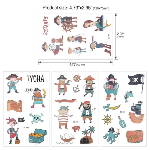 Konsait 107 Pcs Kids Tattoos Pirate Temporary Tattoos for Girls Boys Kids Party Bag Filler Children's Birthday Gift Pirate Party Supplies Favors