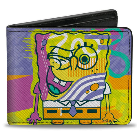 Buckle-Down Nickelodeon Wallet, Bifold, SpongeBob SquarePants Winking Pose Multi Color, Vegan Leather, Multicolor, 4.0" x 3.5", Casual