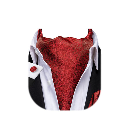 Dubulle Paisley Floral Ascot Tie for Men Self Tie Mens Cravat Tie and Pocket Square Cufflinks Wedding,Red