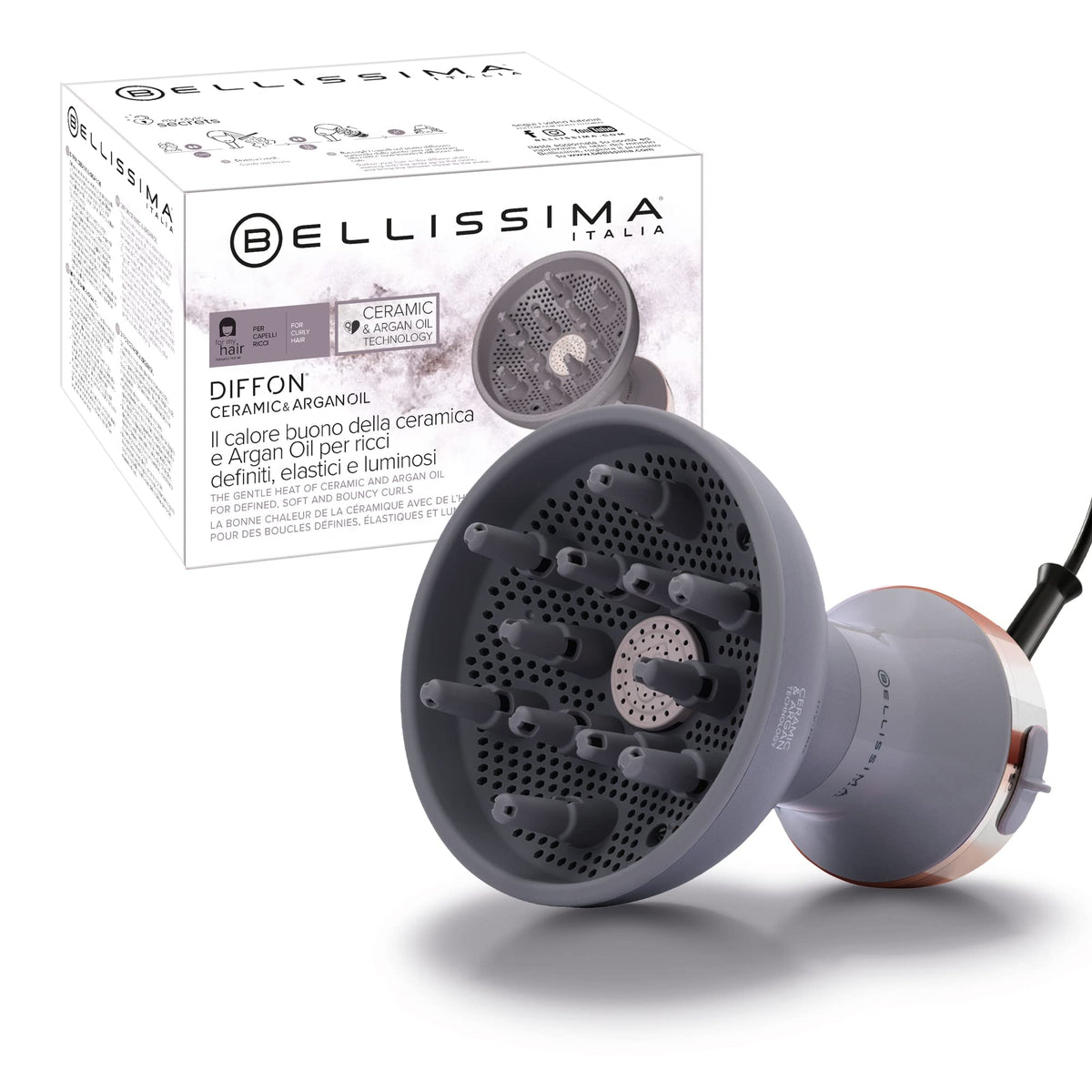 Bellissima Diffon Ceramic Argan HEI?luftdiffusor fÃ‚Â¨Ã‚Â¹r lockiges Haar, Keramik- und Argan?l-Technologie, schonende Trocknung, 2 Luft/Temperaturstufen, 700 W